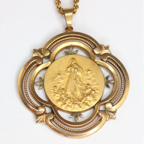 colier religios cu pandant victorian " Sfanta Maria". rolled gold. Marea Britanie